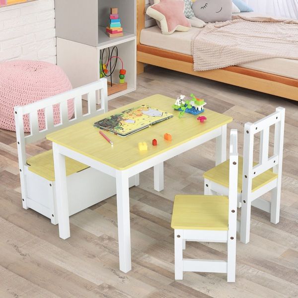 Children Activity Table with 2 Chairs and 1 Storage Bench