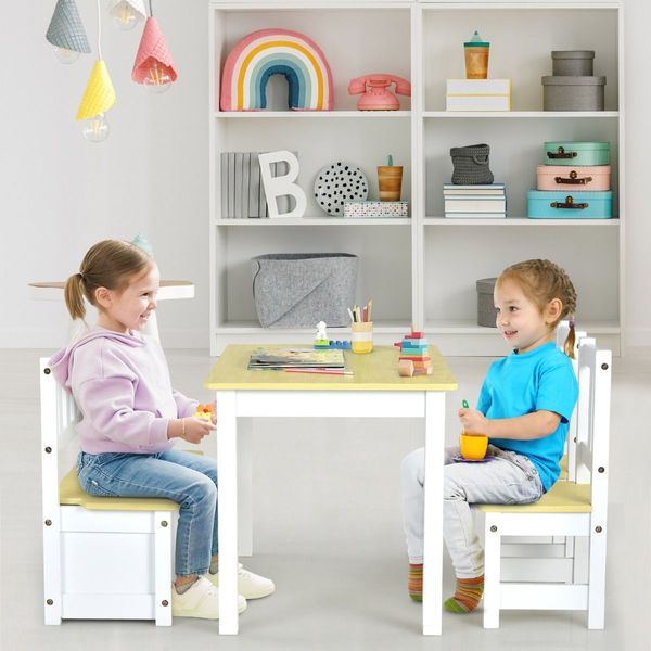 Children Activity Table with 2 Chairs and 1 Storage Bench