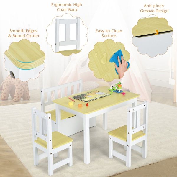 Children Activity Table with 2 Chairs and 1 Storage Bench