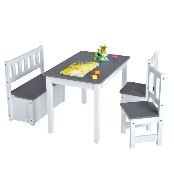 Children Activity Table with 2 Chairs and 1 Storage Bench