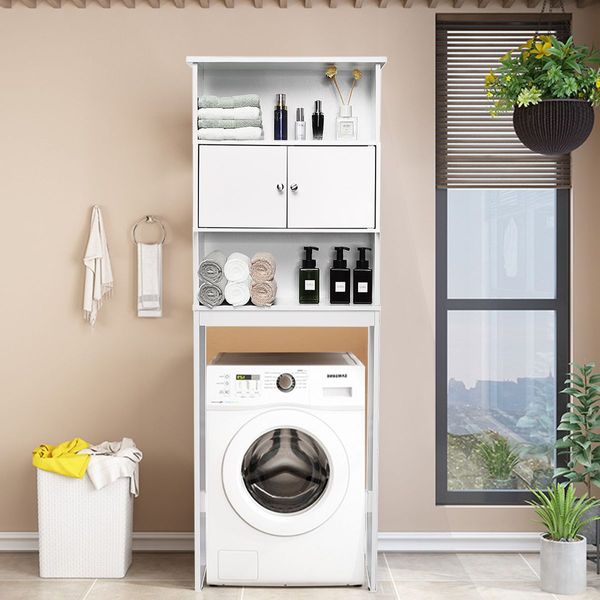 Wooden Landing Bathroom Shelf with 3 Layers & Two Doors