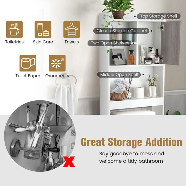 4-Tier Toilet Storage Rack Cabinet for Bathroom, Laundry, Balcony