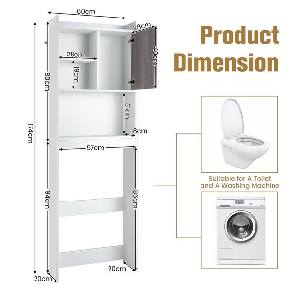 4-Tier Toilet Storage Rack Cabinet for Bathroom, Laundry, Balcony