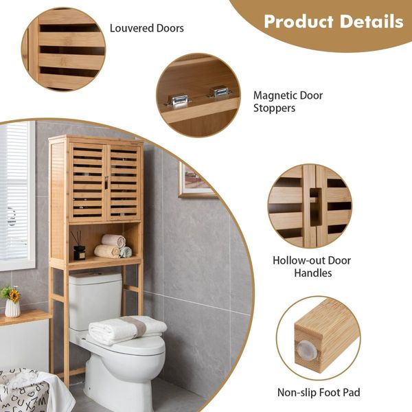 3-Tier Bamboo cabinet with Adjustable and Removable Shelf for Bathroom