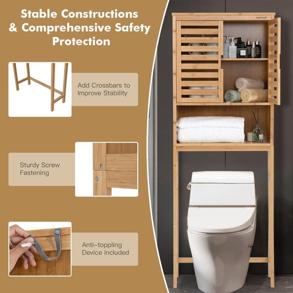 3-Tier Bamboo cabinet with Adjustable and Removable Shelf for Bathroom