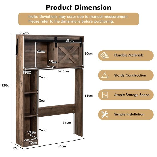 Over The Toilet Storage Cabinet with Sliding Barn Door & Shelves