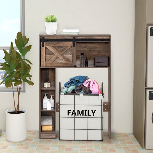 Over The Toilet Storage Cabinet with Sliding Barn Door & Shelves