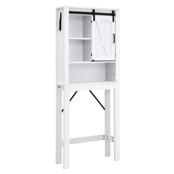 4-Tier Over-the-toilet Cabinet with Sliding Barn Door & Adjustable Shelves