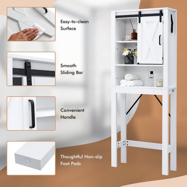 4-Tier Over-the-toilet Cabinet with Sliding Barn Door & Adjustable Shelves