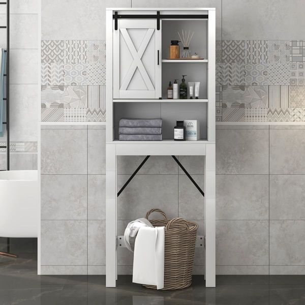 4-Tier Over-the-toilet Cabinet with Sliding Barn Door & Adjustable Shelves