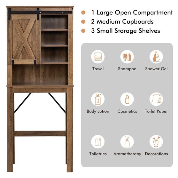 Over-the-toilet Storage Rack with Sliding Barn Door & Adjustable Shelves