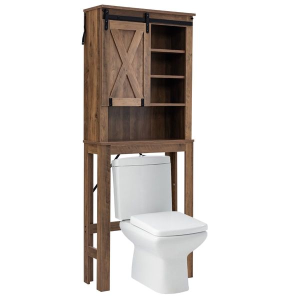 Over-the-toilet Storage Rack with Sliding Barn Door & Adjustable Shelves