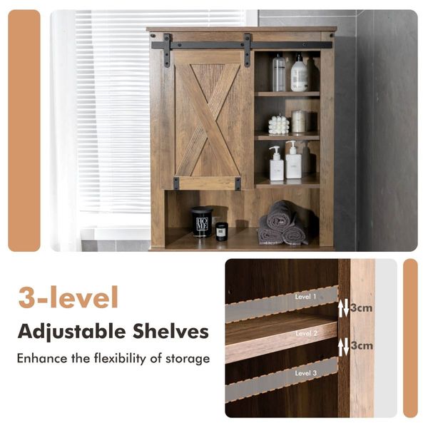 Over-the-toilet Storage Rack with Sliding Barn Door & Adjustable Shelves