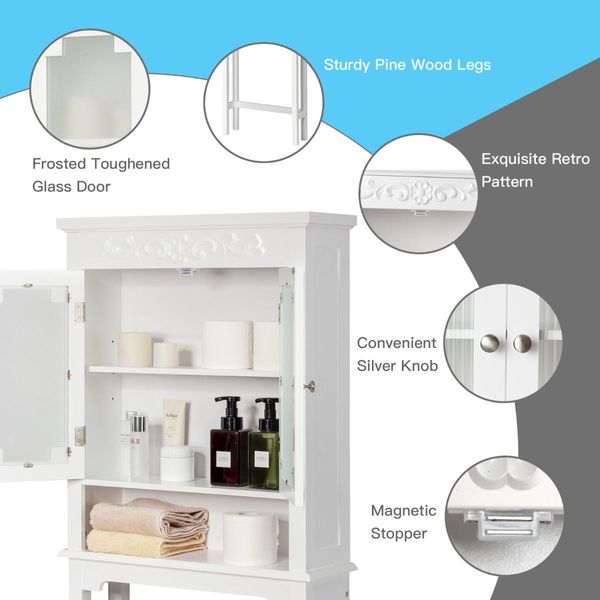 3-Tier Over the Toilet Storage Cabinet with Double Frosted Glass Doors for Bathroom