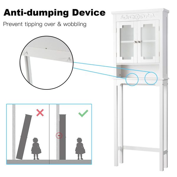 3-Tier Over the Toilet Storage Cabinet with Double Frosted Glass Doors for Bathroom