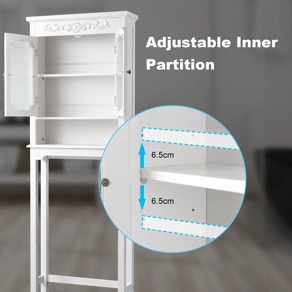 3-Tier Over the Toilet Storage Cabinet with Double Frosted Glass Doors for Bathroom