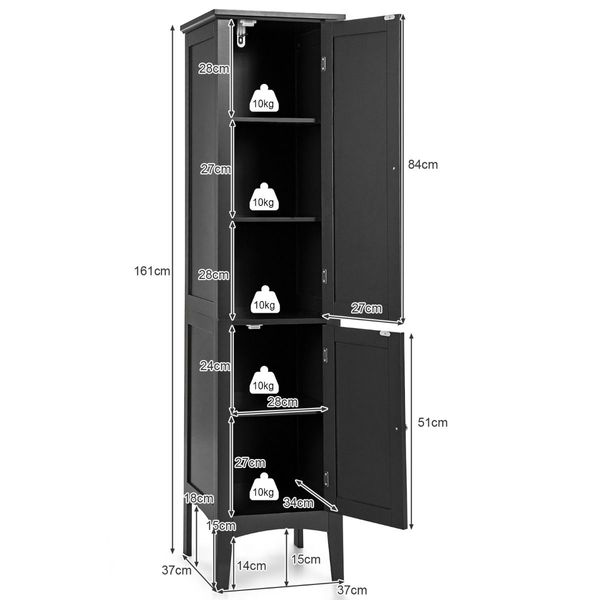 5-Tier Bathroom High Cabinet with 2 Shelves with Doors