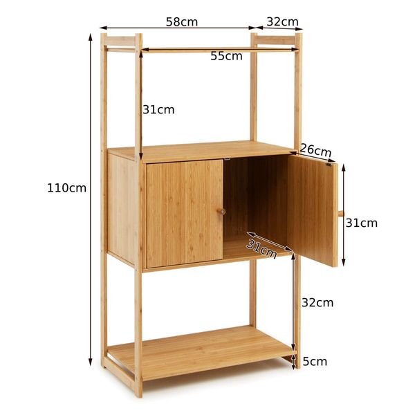 Bamboo Storage Cabinet with 3 Shelves for Bathroom