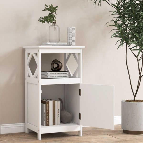 Single Door Storage Cabinet with Open Compartment for Home Living