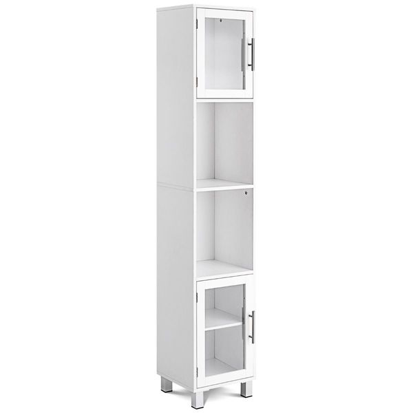 Tall Bathroom Storage Cabinet with 2 Open Shelves & 1 Adjustable Shelf