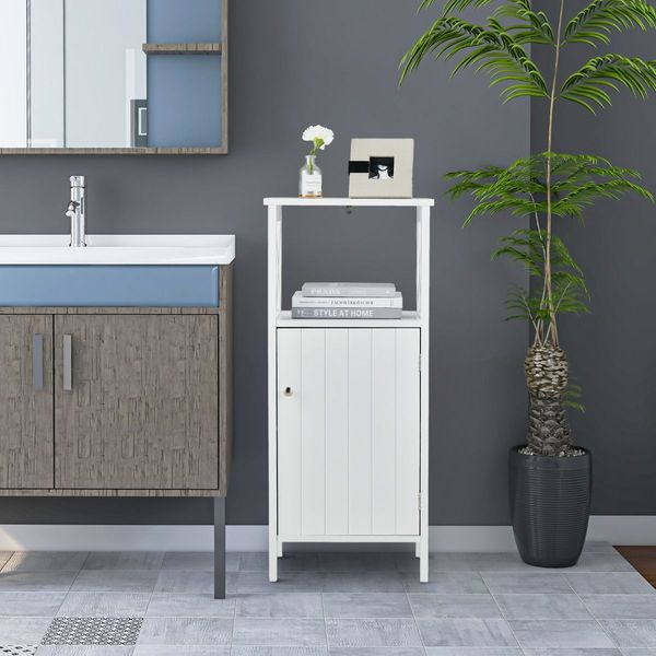 Modern Bathroom Storage Cabinet with Open Compartment & Adjustable Shelf