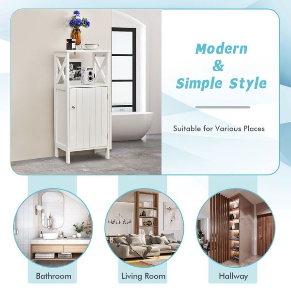 Modern Bathroom Storage Cabinet with Open Compartment & Adjustable Shelf