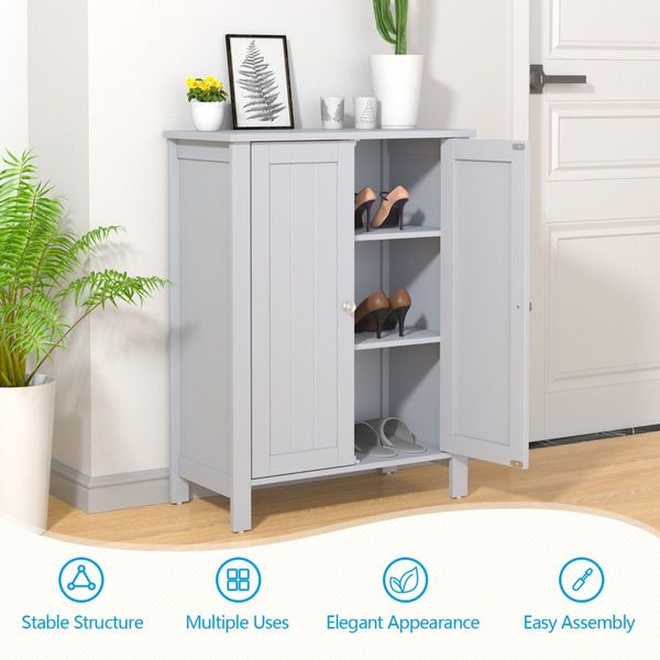 Bathroom Floor Storage Cabinet with Double Door & Adjustable Shelf