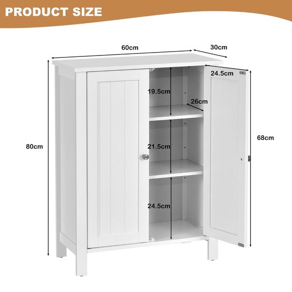 Bathroom Floor Storage Cabinet with Double Door & Adjustable Shelf