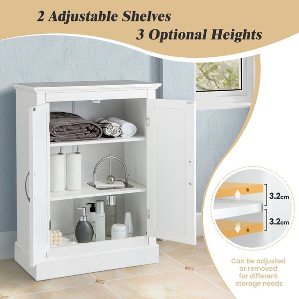 Bathroom Floor Cabinet with Adjustable Shelves & Anti-toppling Device