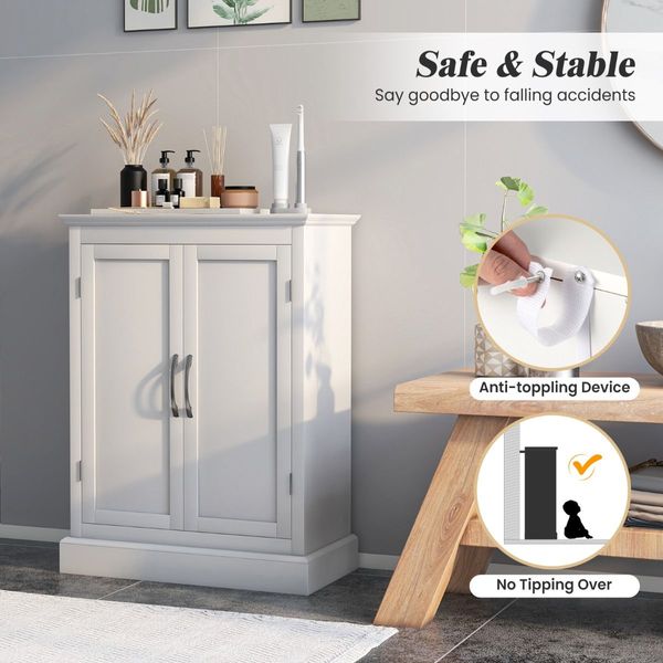 Bathroom Floor Cabinet with Adjustable Shelves & Anti-toppling Device