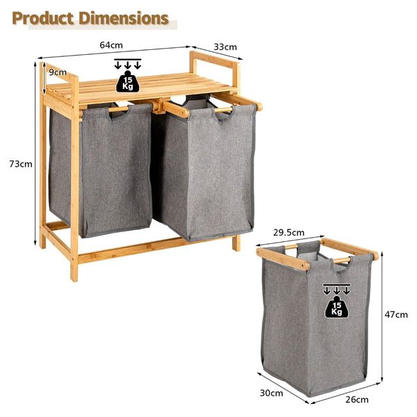 2-Section Bamboo Laundry Hamper with Dual Compartments for Bathroom