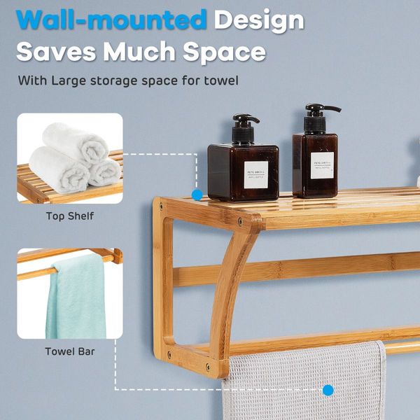 Bamboo Wall-Mounted Toilet Storage Shelf for Bathroom