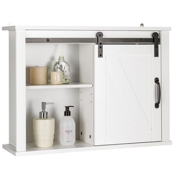 3-Tier Modern Wall Storage Cabinet with Sliding Barn Door for Bathroom/Kitchen/Living Room