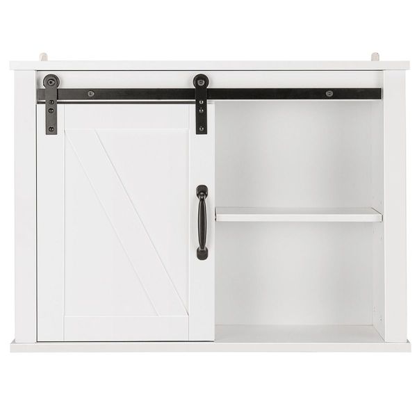 3-Tier Modern Wall Storage Cabinet with Sliding Barn Door for Bathroom/Kitchen/Living Room