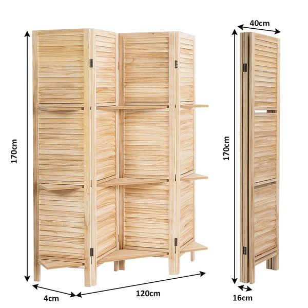 4-Panel Portable Room Divider with Removable Storage Shelves