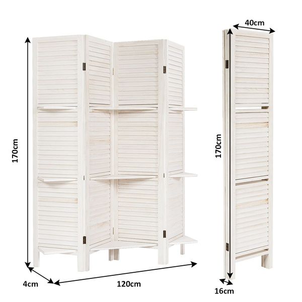 4-Panel Portable Room Divider with Removable Storage Shelves