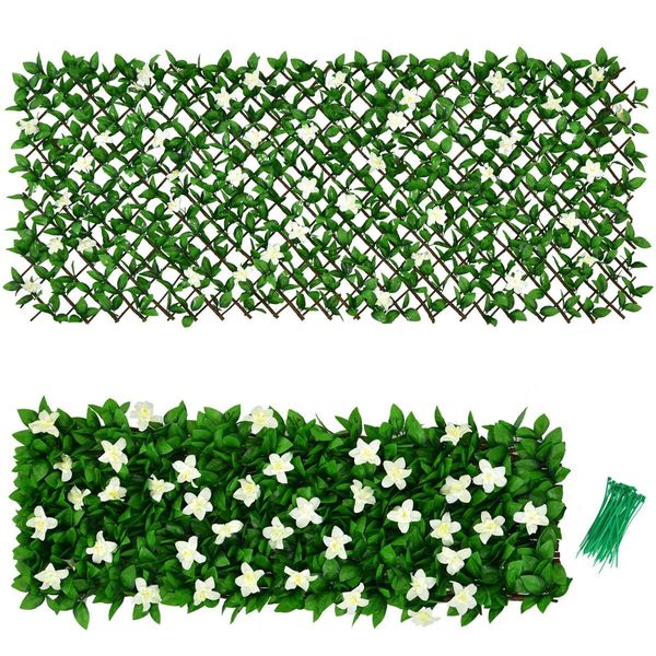 Expandable Artificial Privacy Fence Screen with Flowers for Balcony/ Garden/ Backyard