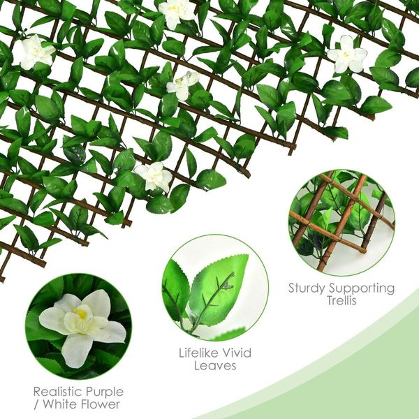 Expandable Artificial Privacy Fence Screen with Flowers for Balcony/ Garden/ Backyard