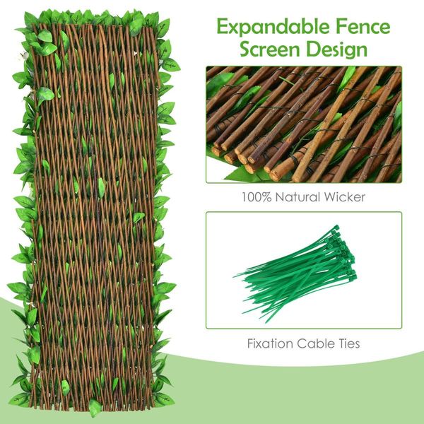 Expandable Artificial Privacy Fence Screen with Flowers for Balcony/ Garden/ Backyard