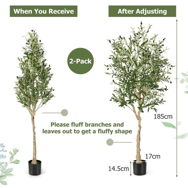 2-Pack Artificial Olive Tree with 1296 Leaves for Office