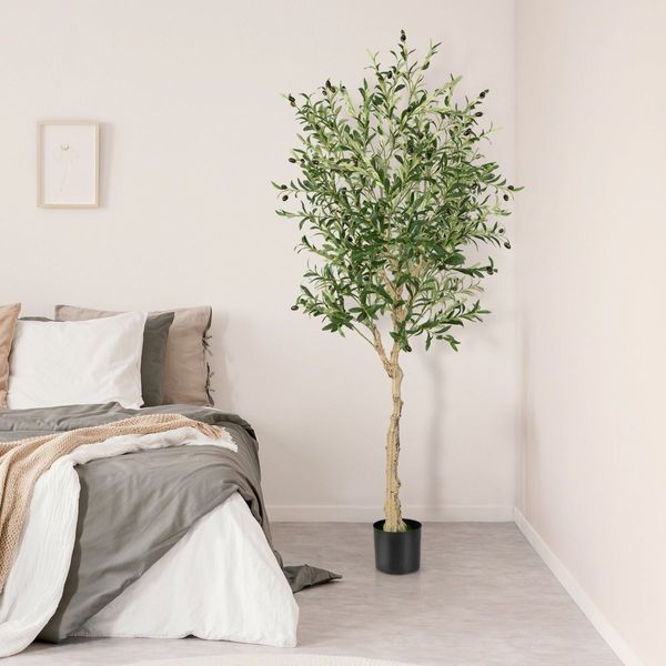 2-Pack Artificial Olive Tree with 1296 Leaves for Office