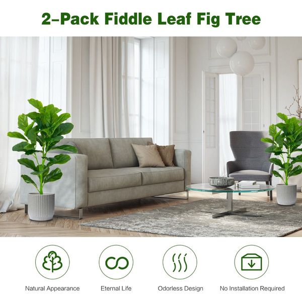 2-Pack Artificial Fiddle Leaf Fig Tree with 100/40/32 Leaves for Home Office