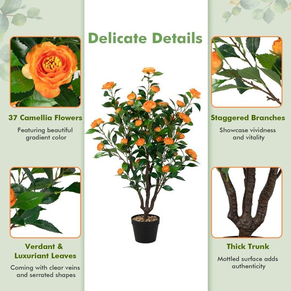 3.3 FT Artificial Camellia Tree with 37 Yellow Flowers