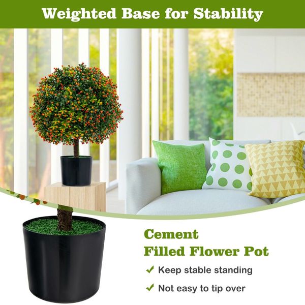 2-Pack Faux Potted Plant with Orange Fruit and Cement Base