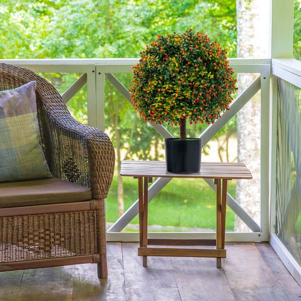 2-Pack Faux Potted Plant with Orange Fruit and Cement Base