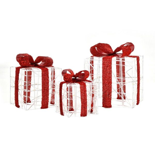 Set of 3 Christmas Lighted Gift Boxes with Waterproof Plug