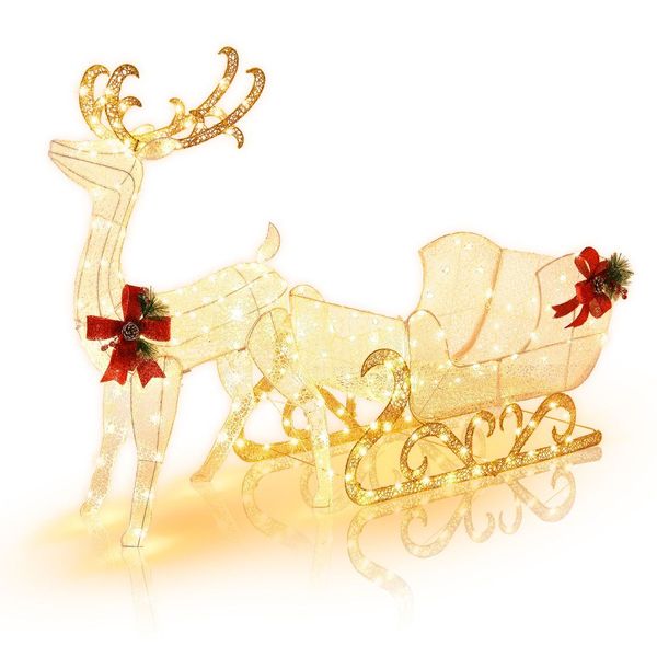 Pre-lit Christmas Reindeer and Santa's Sleigh with 215 Bulbs