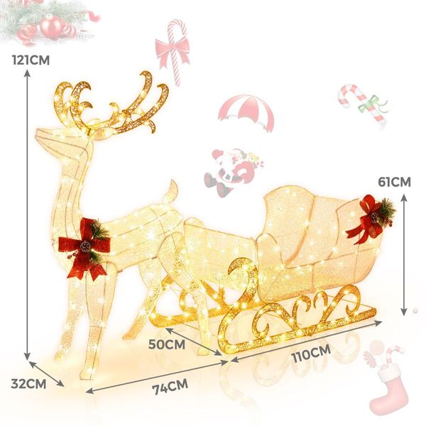 Pre-lit Christmas Reindeer and Santa's Sleigh with 215 Bulbs