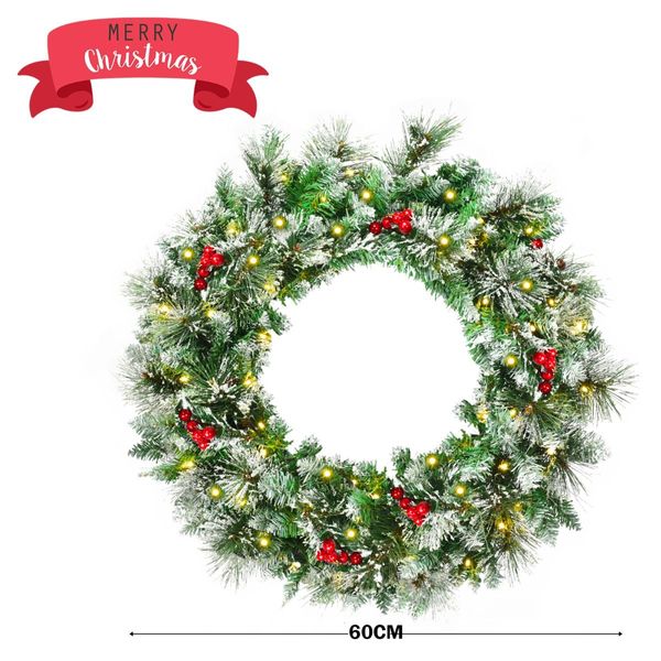 0.6M Snowy Christmas Wreath with 50 LED Lights and 110 PVC tips for Decorations