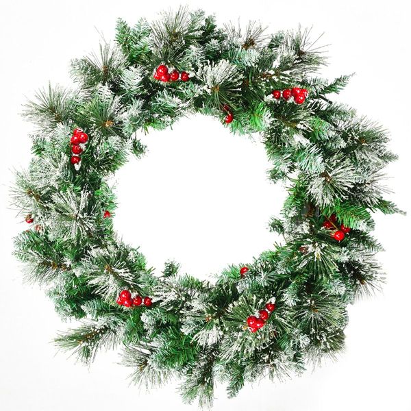 0.6M Snowy Christmas Wreath with 50 LED Lights and 110 PVC tips for Decorations